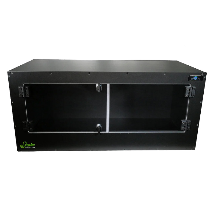 Front view of our Eco-40 Gallon all PVC enclosure shown with our solid top 